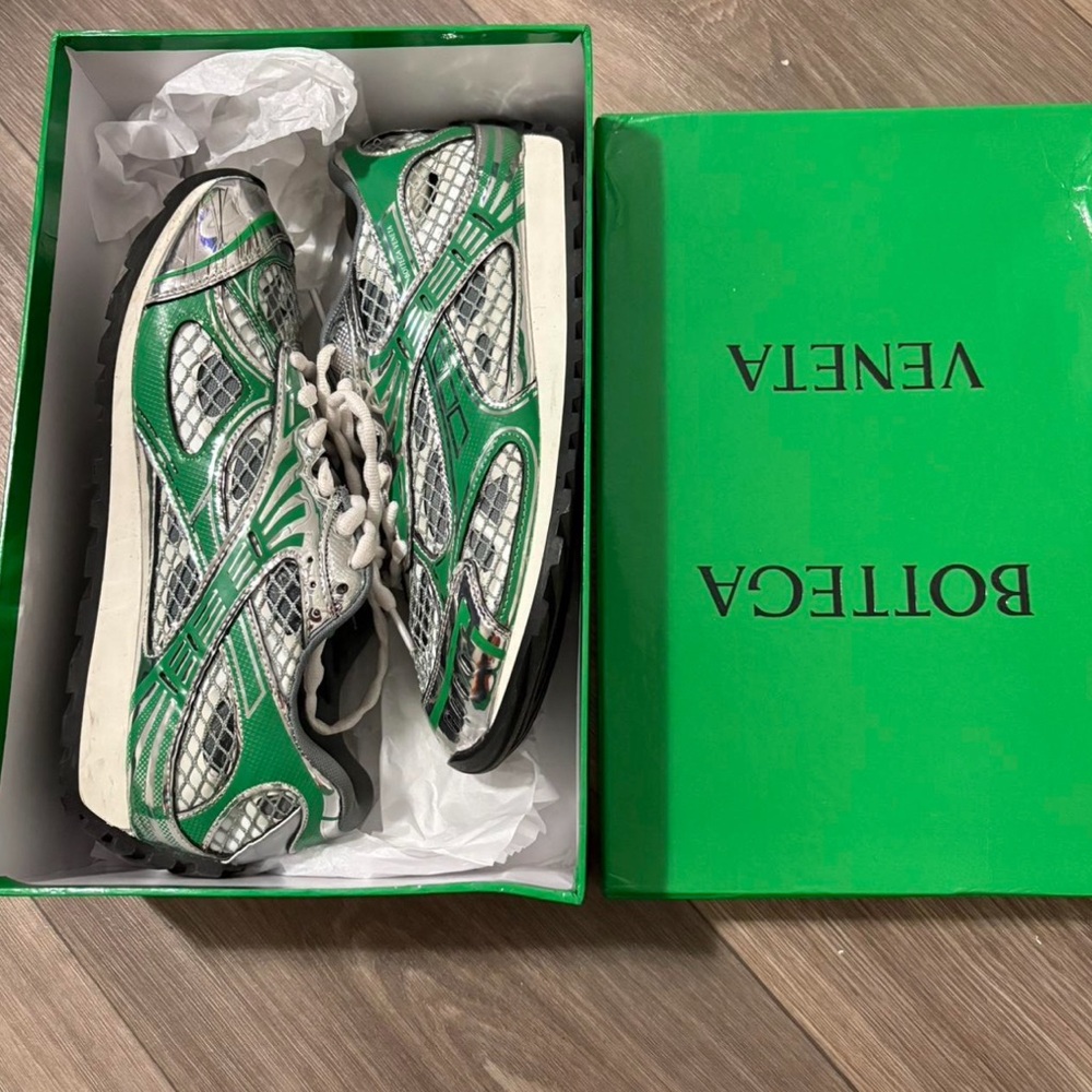 Bottega Veneta Green and White Sneakers
